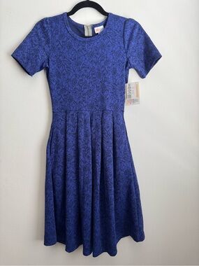 LuLaRoe Royal Blue Short Sleeve Floral Midi Dress
